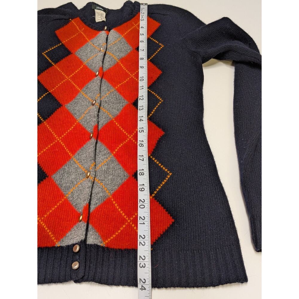 J Crew Cashmere Blnd Argyle Sweater Knit Cardigan Women’s Size Sm Orange/Navy - Picture 7 of 7